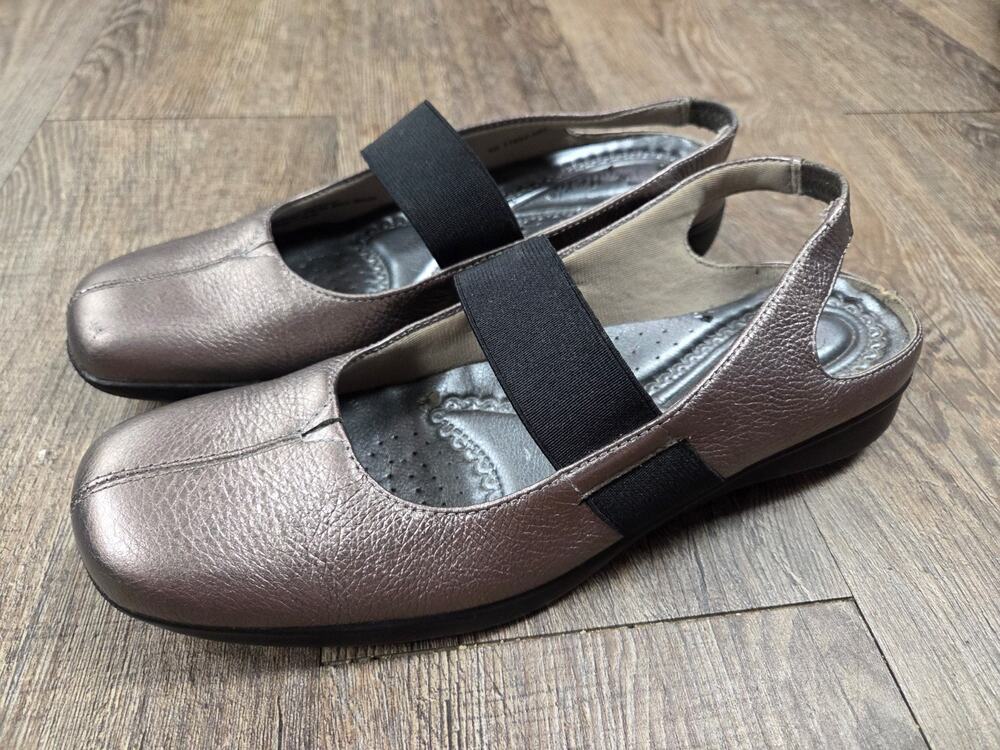 Trotters Jeri Bronze Metallic Finish Slingback Square Toe Comfort Shoes Size 8N